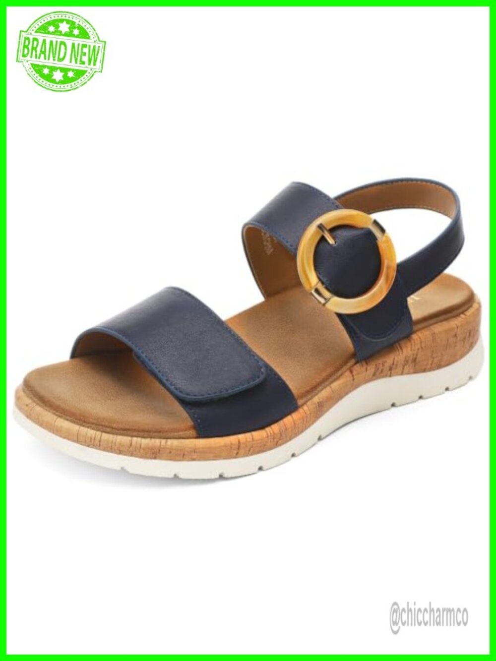 Womens Low Wedge Walking Sandals Faux Leather Arch Support Adjustable